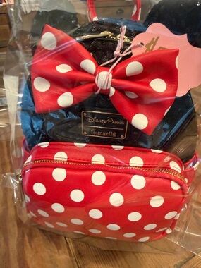 Loungefly Disney Red and White Polka Dot mini Backpack with Bow Accent